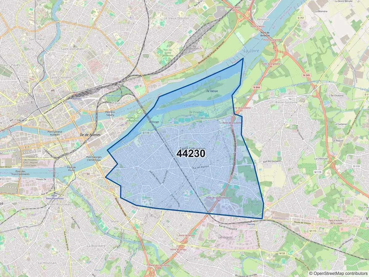 Carte du code postal 44230 (ST SEBASTIEN SUR LOIRE)