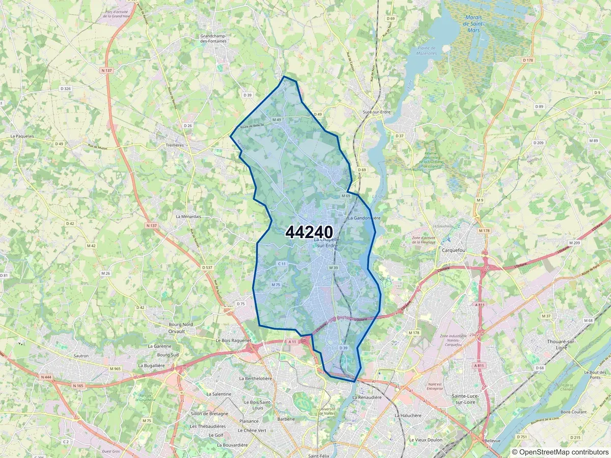Carte du code postal 44240 (LA CHAPELLE SUR ERDRE)