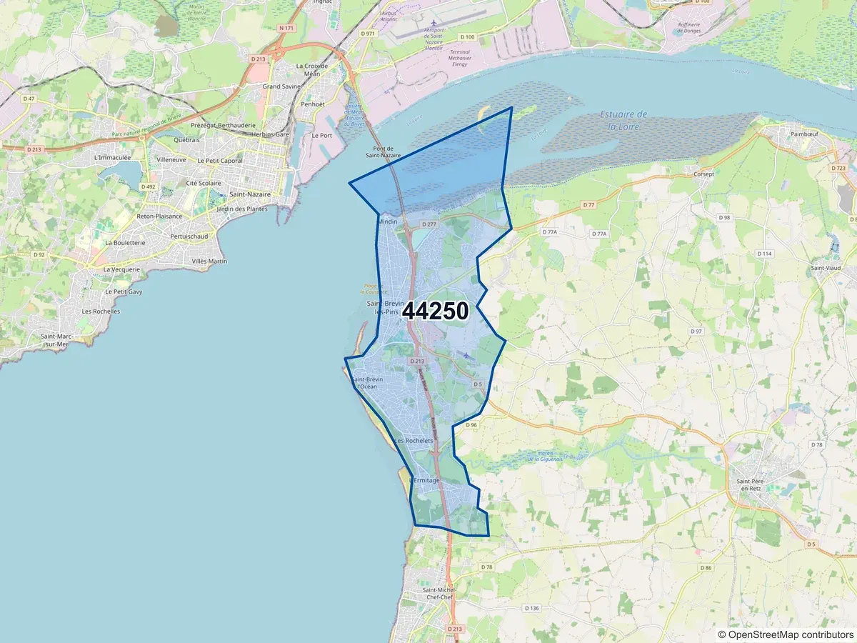 Carte du code postal 44250 (ST BREVIN LES PINS)