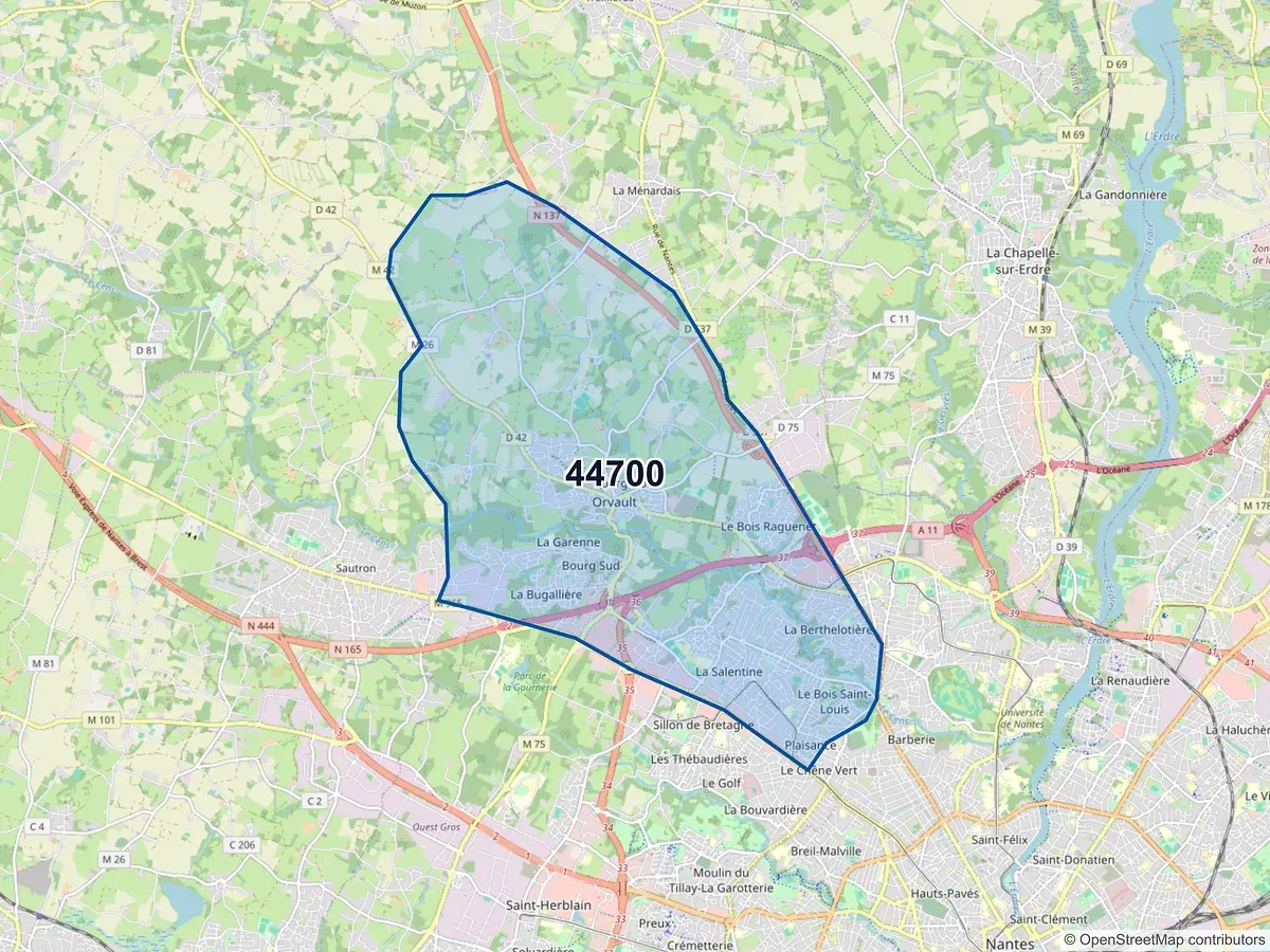 Carte du code postal 44700 (ORVAULT)