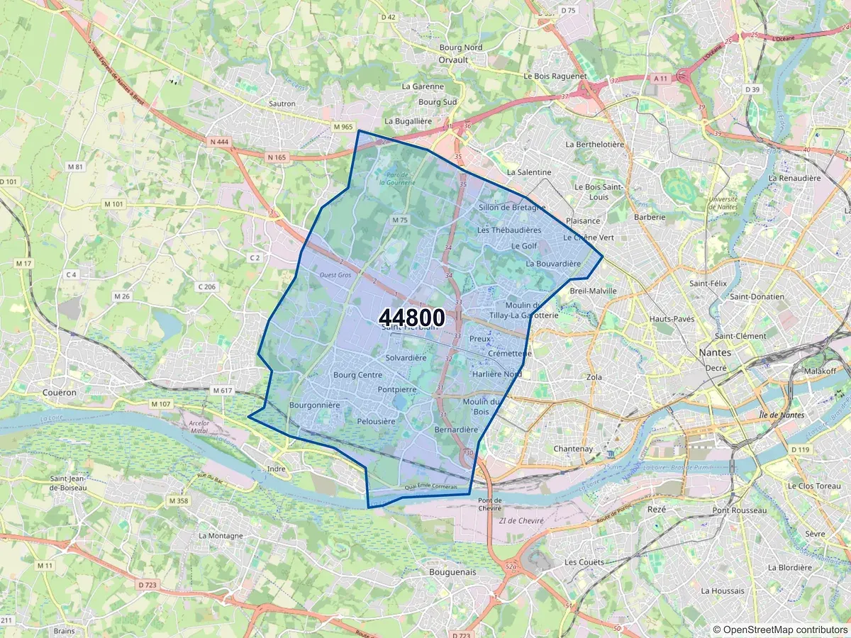 Carte du code postal 44800 (ST HERBLAIN)