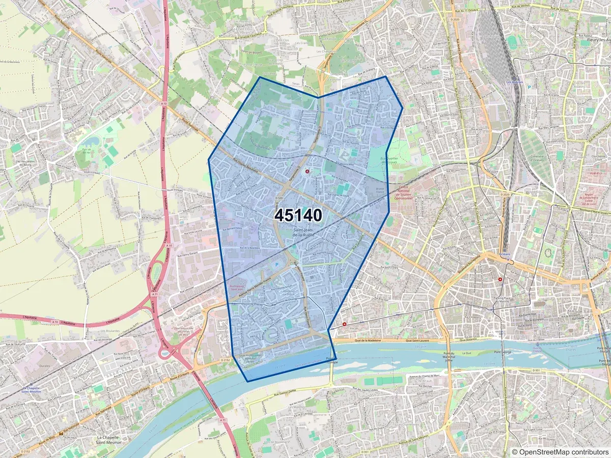 Carte du code postal 45140 (BOULAY LES BARRES)