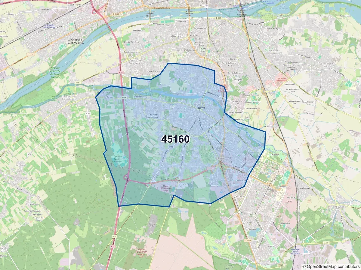 Carte du code postal 45160 (ARDON)