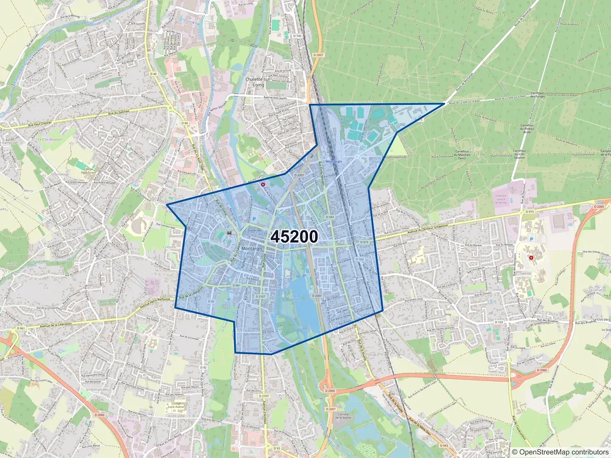Carte du code postal 45200 (AMILLY)