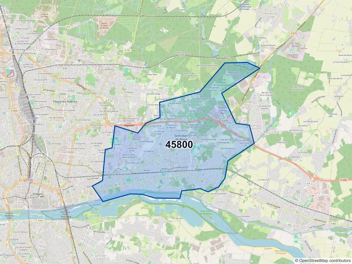 Carte du code postal 45800 (COMBLEUX)