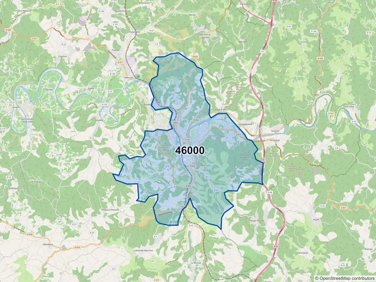 Carte du code postal 46000 (CAHORS)