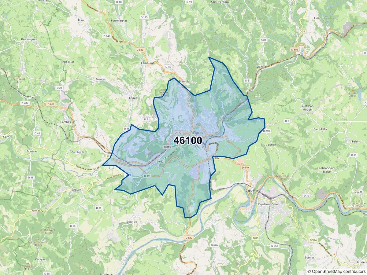 Carte du code postal 46100 (BEDUER)