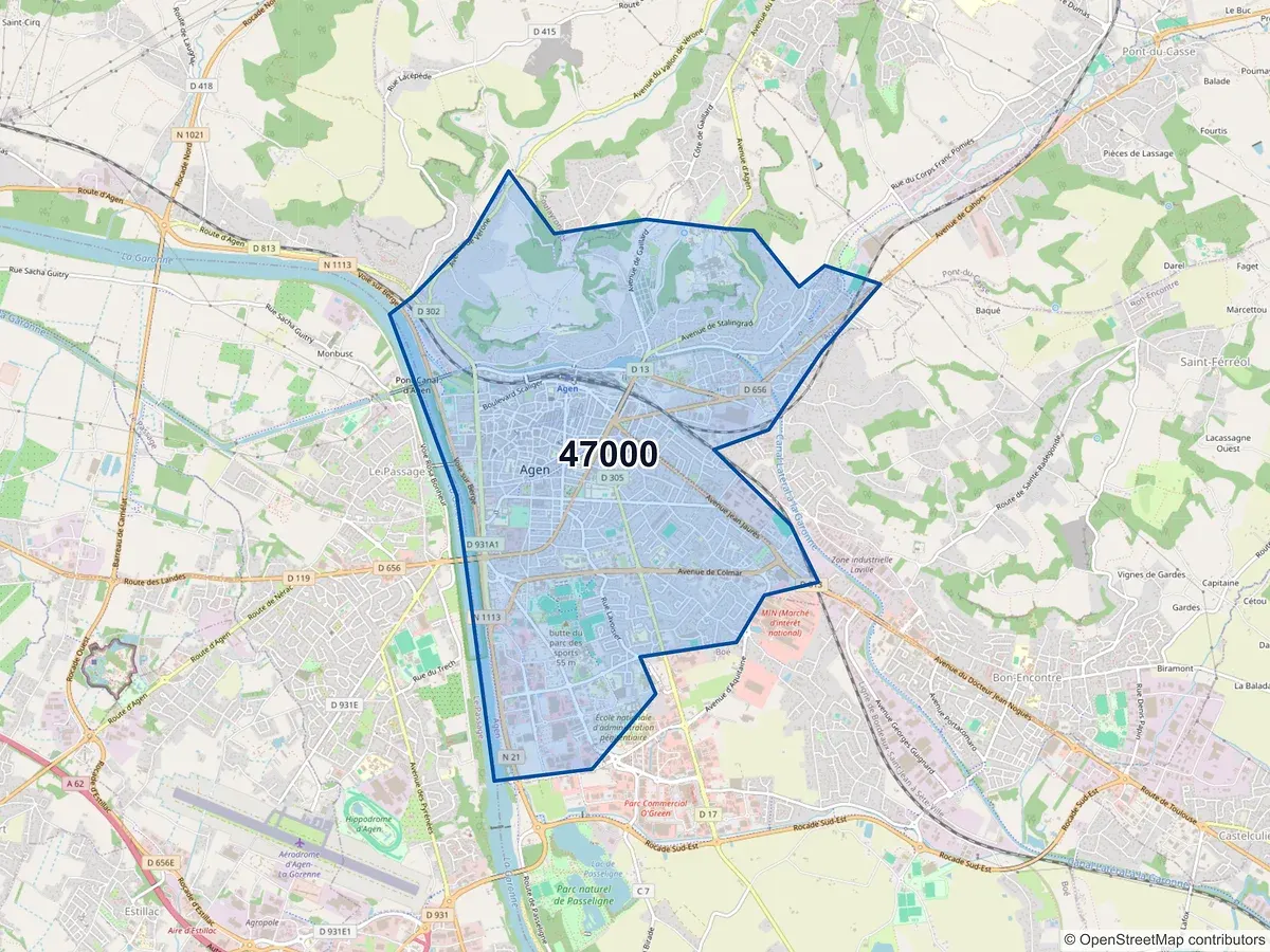 Carte du code postal 47000 (AGEN)