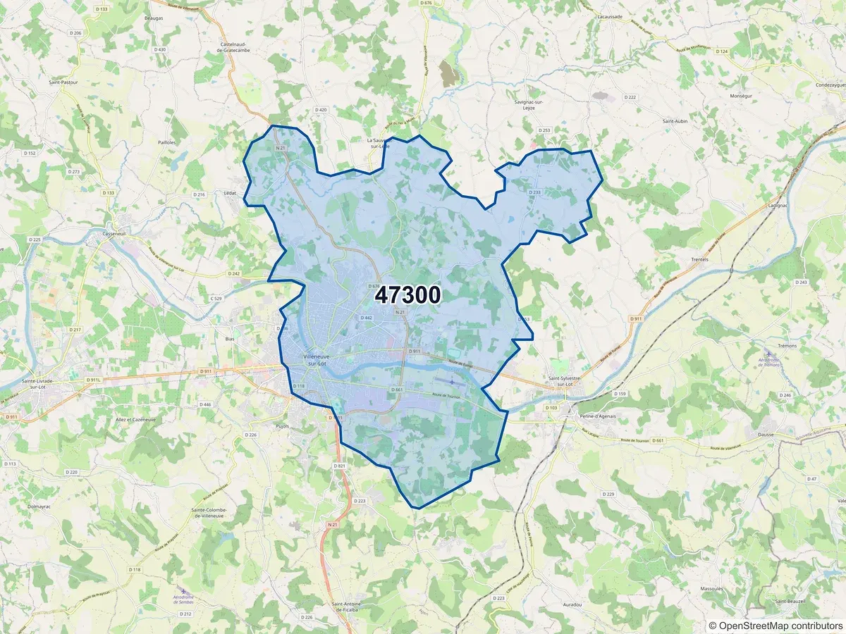 Carte du code postal 47300 (BIAS)