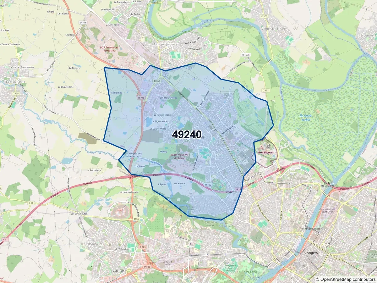 Carte du code postal 49240 (AVRILLE)