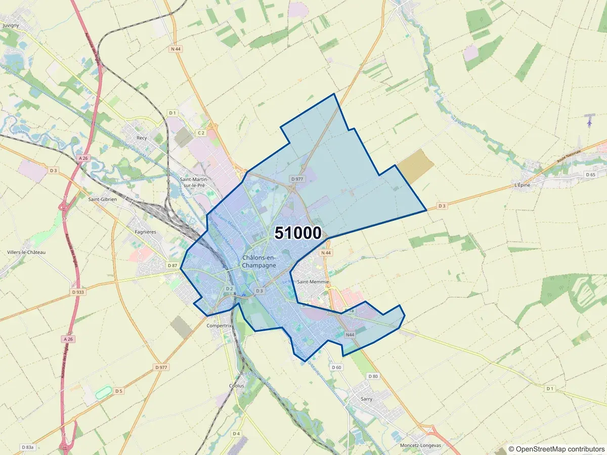 Carte du code postal 51000 (CHALONS EN CHAMPAGNE)