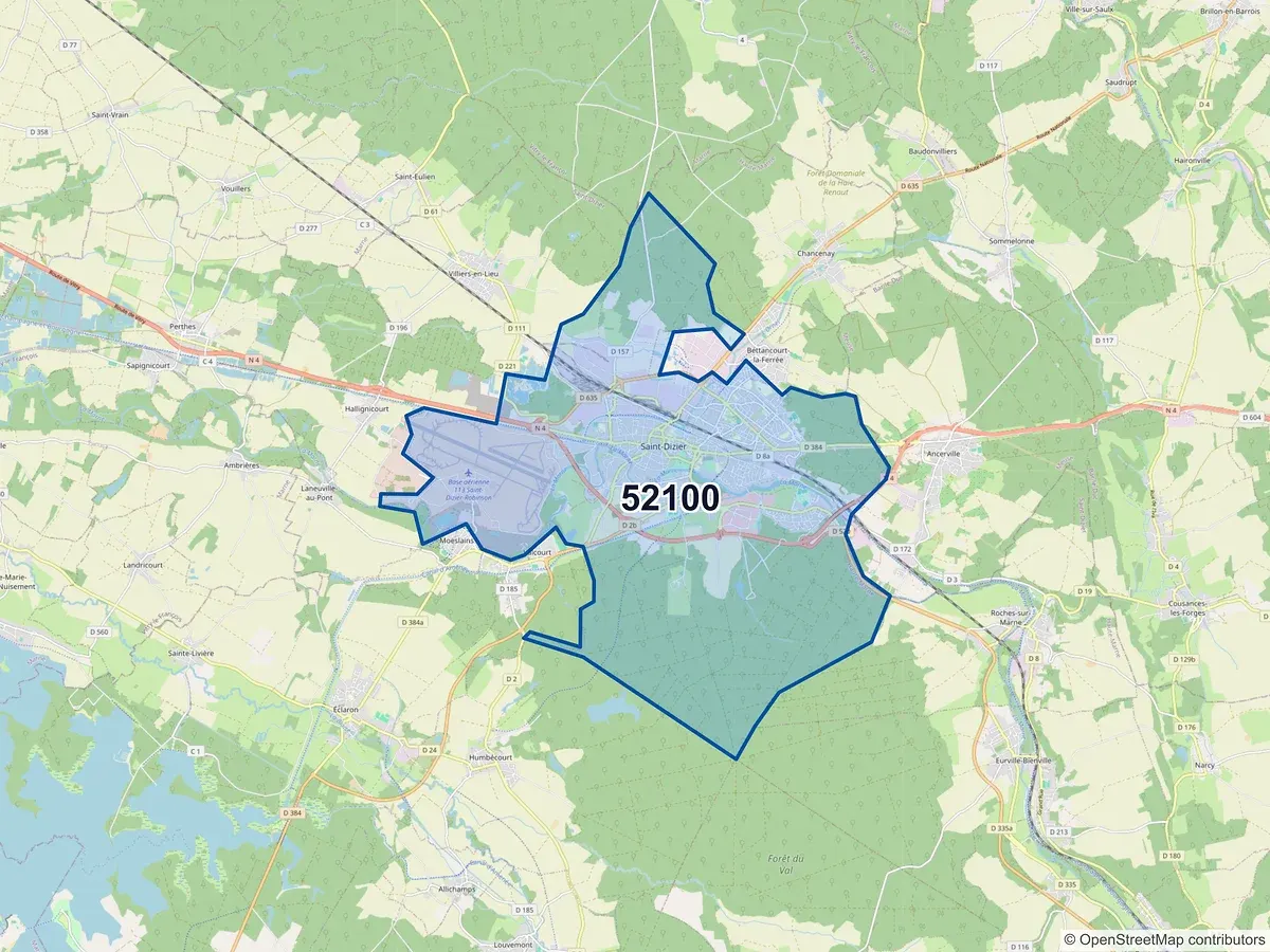 Carte du code postal 52100 (ST EULIEN)