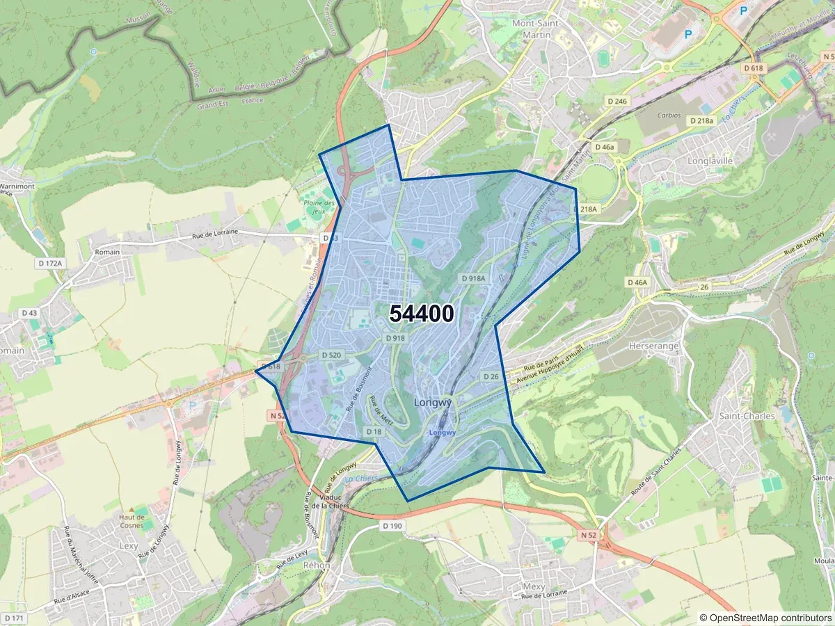 Carte du code postal 54400 (COSNES ET ROMAIN)