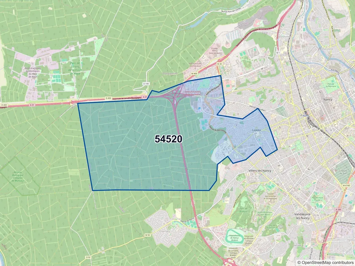 Carte du code postal 54520 (LAXOU)