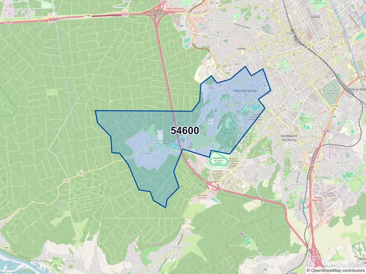 Carte du code postal 54600 (VILLERS LES NANCY)