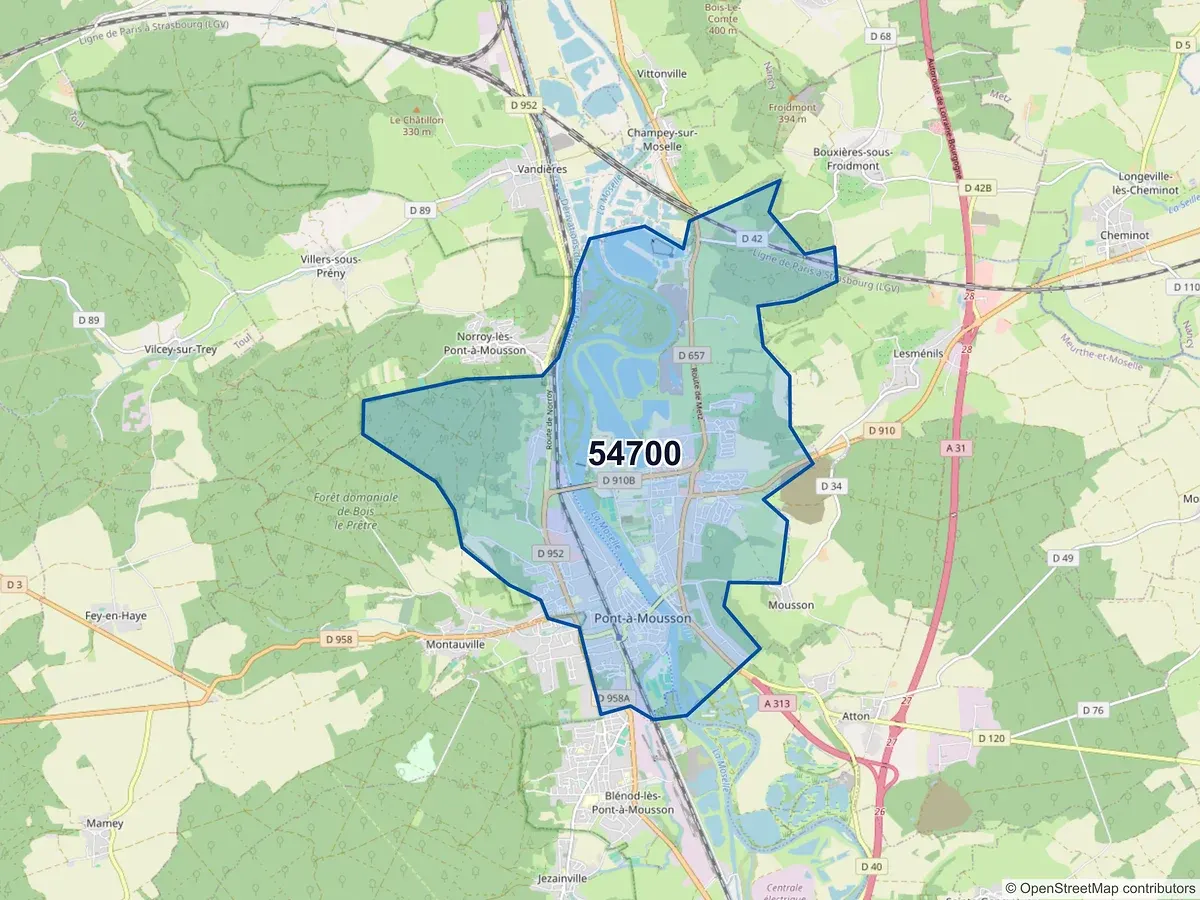 Carte du code postal 54700 (ATTON)