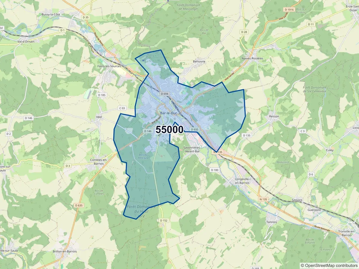 Carte du code postal 55000 (BAR LE DUC)