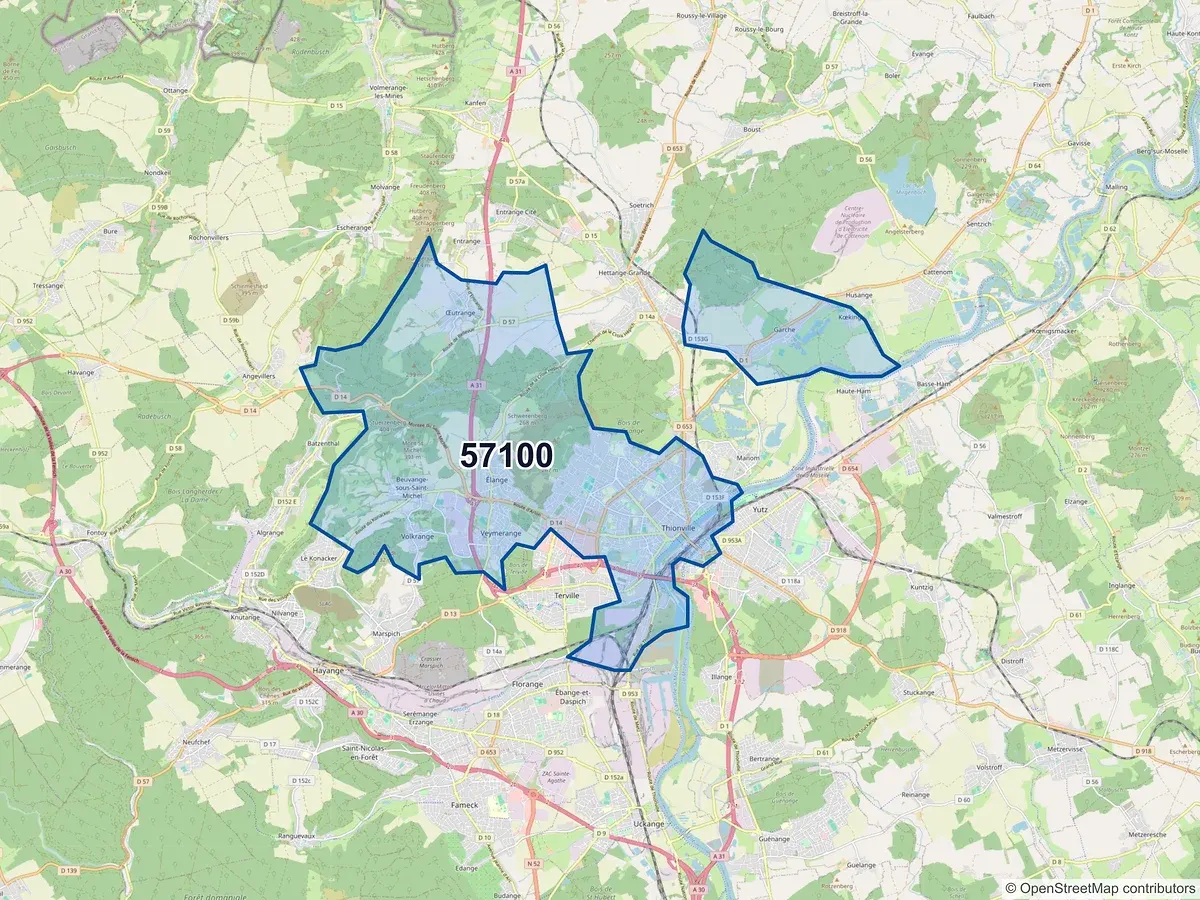 Carte du code postal 57100 (MANOM)