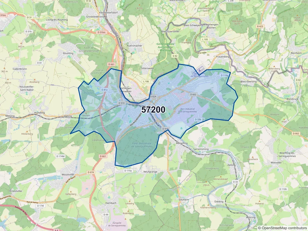 Carte du code postal 57200 (BLIESBRUCK)