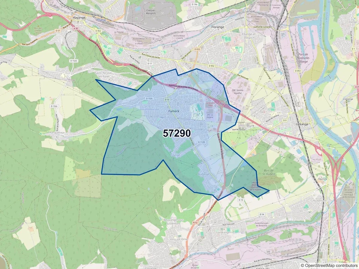 Carte du code postal 57290 (FAMECK)