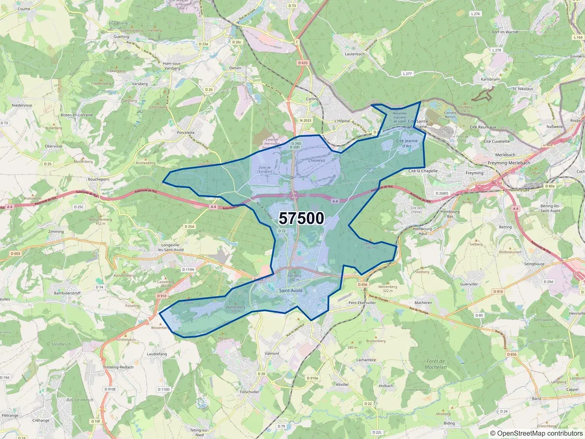 Carte du code postal 57500 (ST AVOLD)