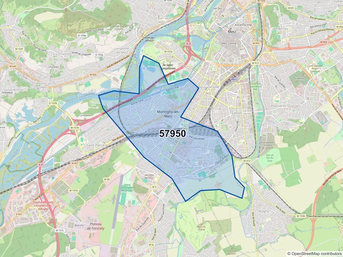 Carte du code postal 57950 (MONTIGNY LES METZ)