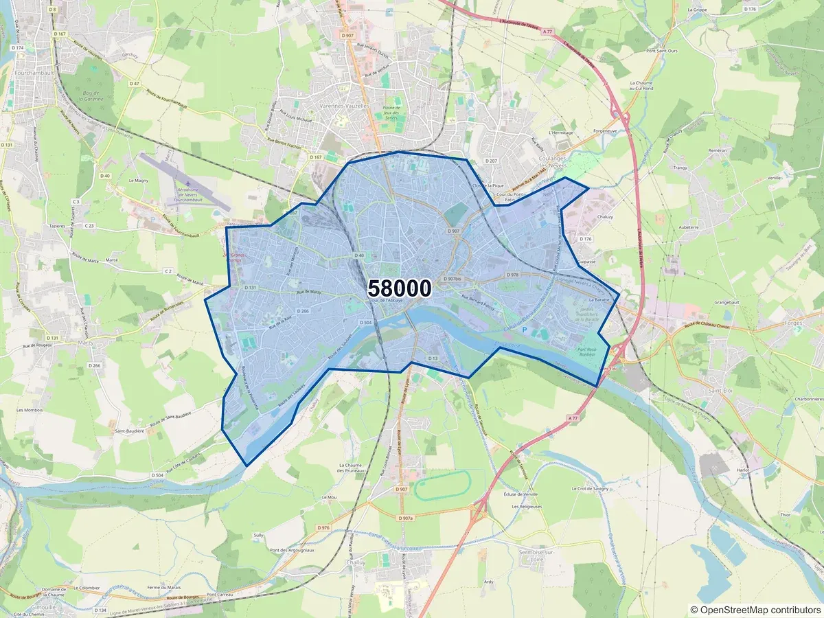 Carte du code postal 58000 (CHALLUY)