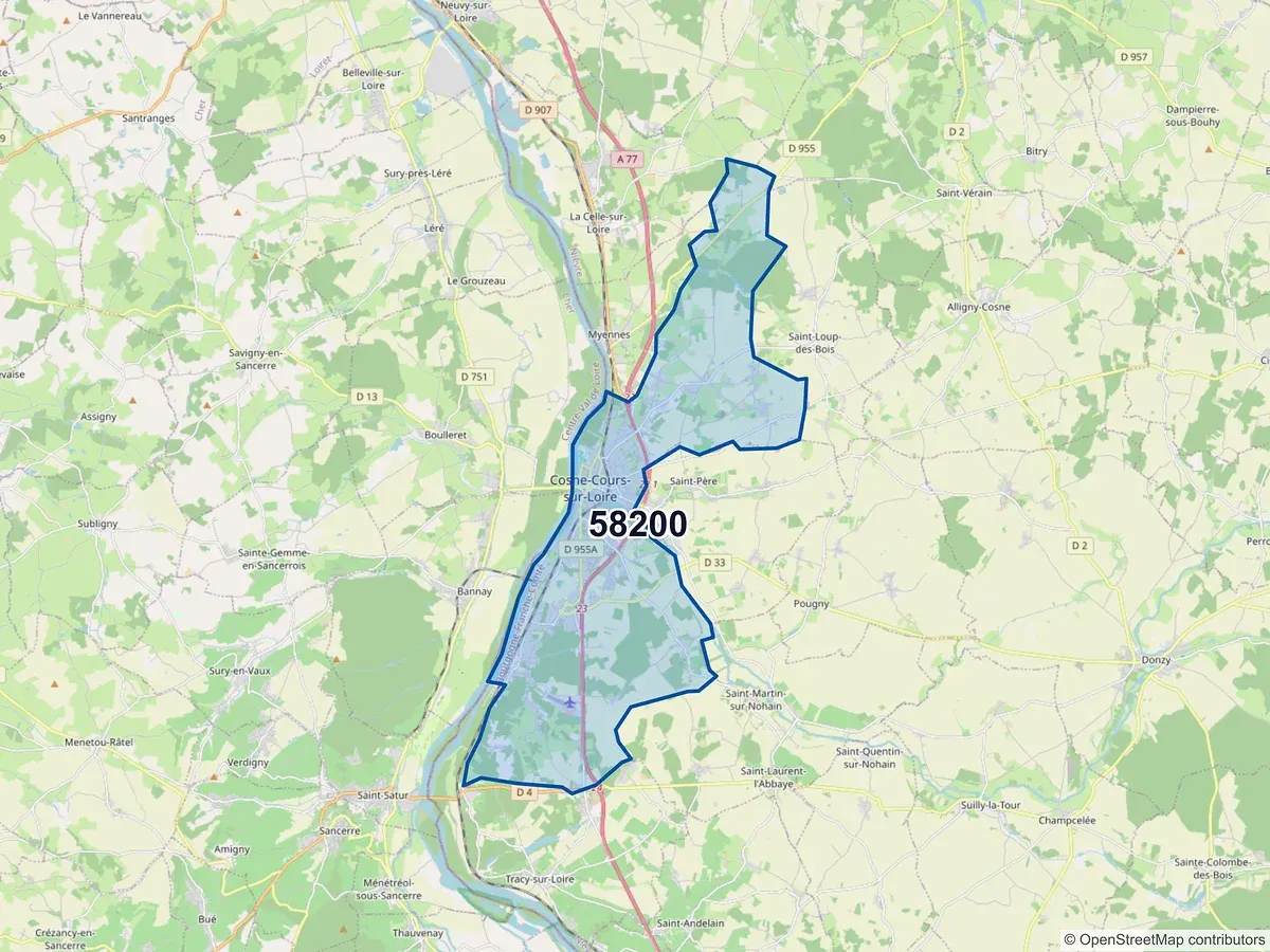 Carte du code postal 58200 (ALLIGNY COSNE)