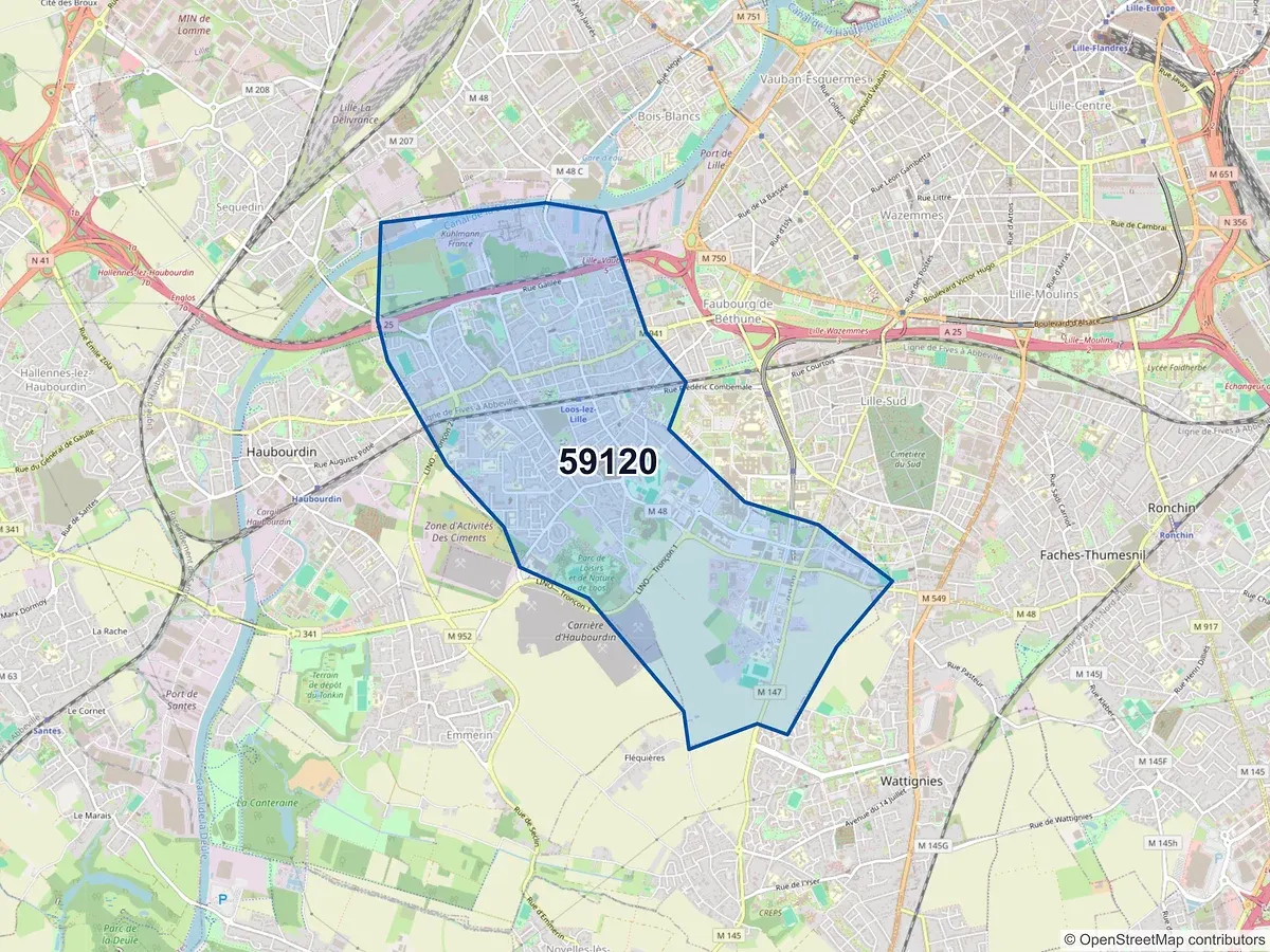Carte du code postal 59120 (LOOS)