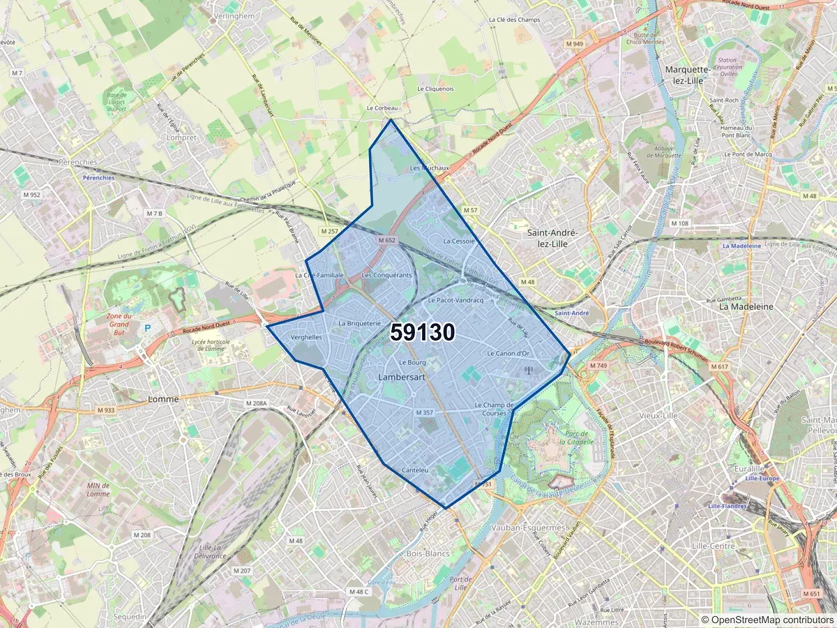 Carte du code postal 59130 (LAMBERSART)