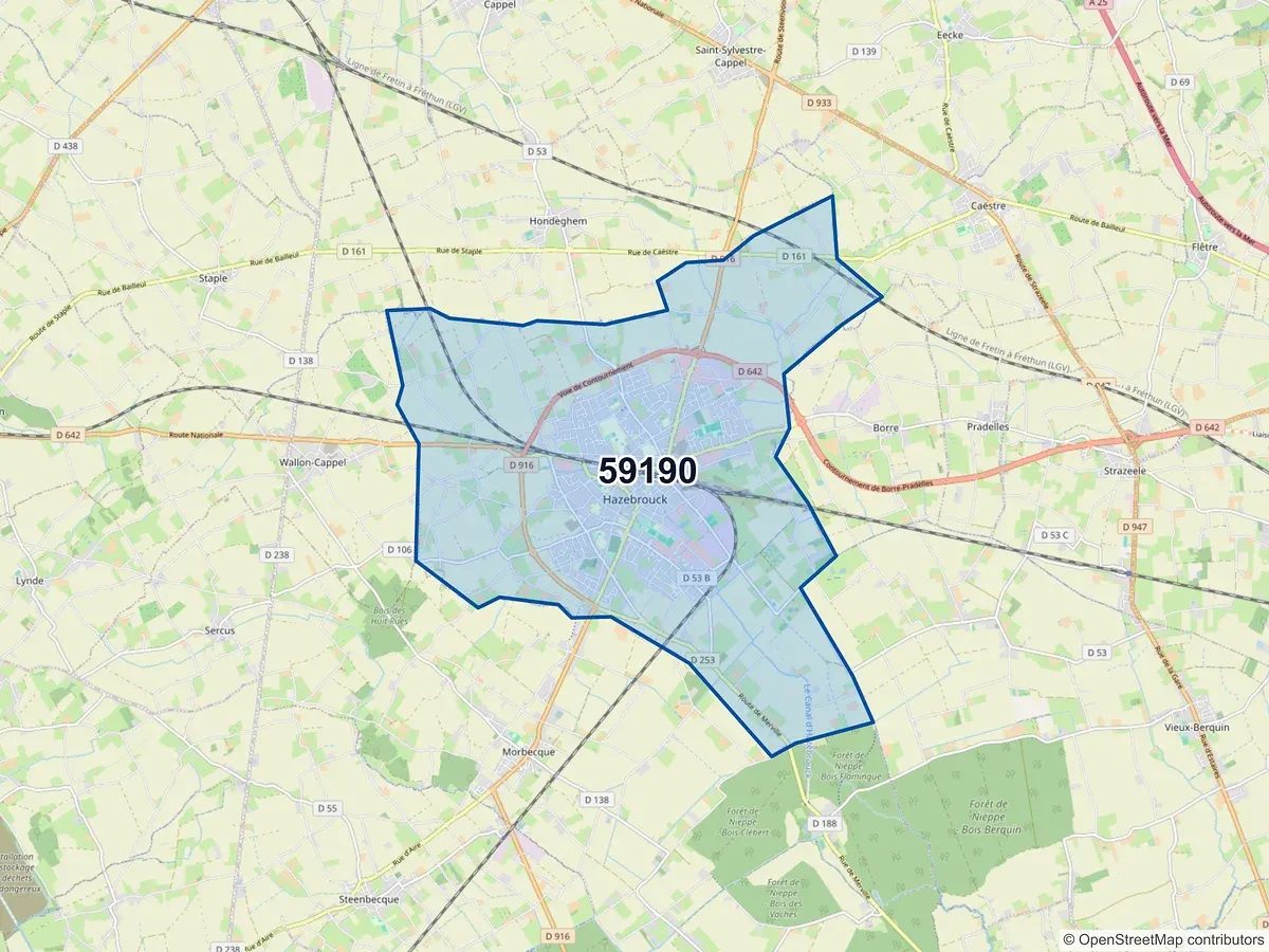 Carte du code postal 59190 (BORRE)