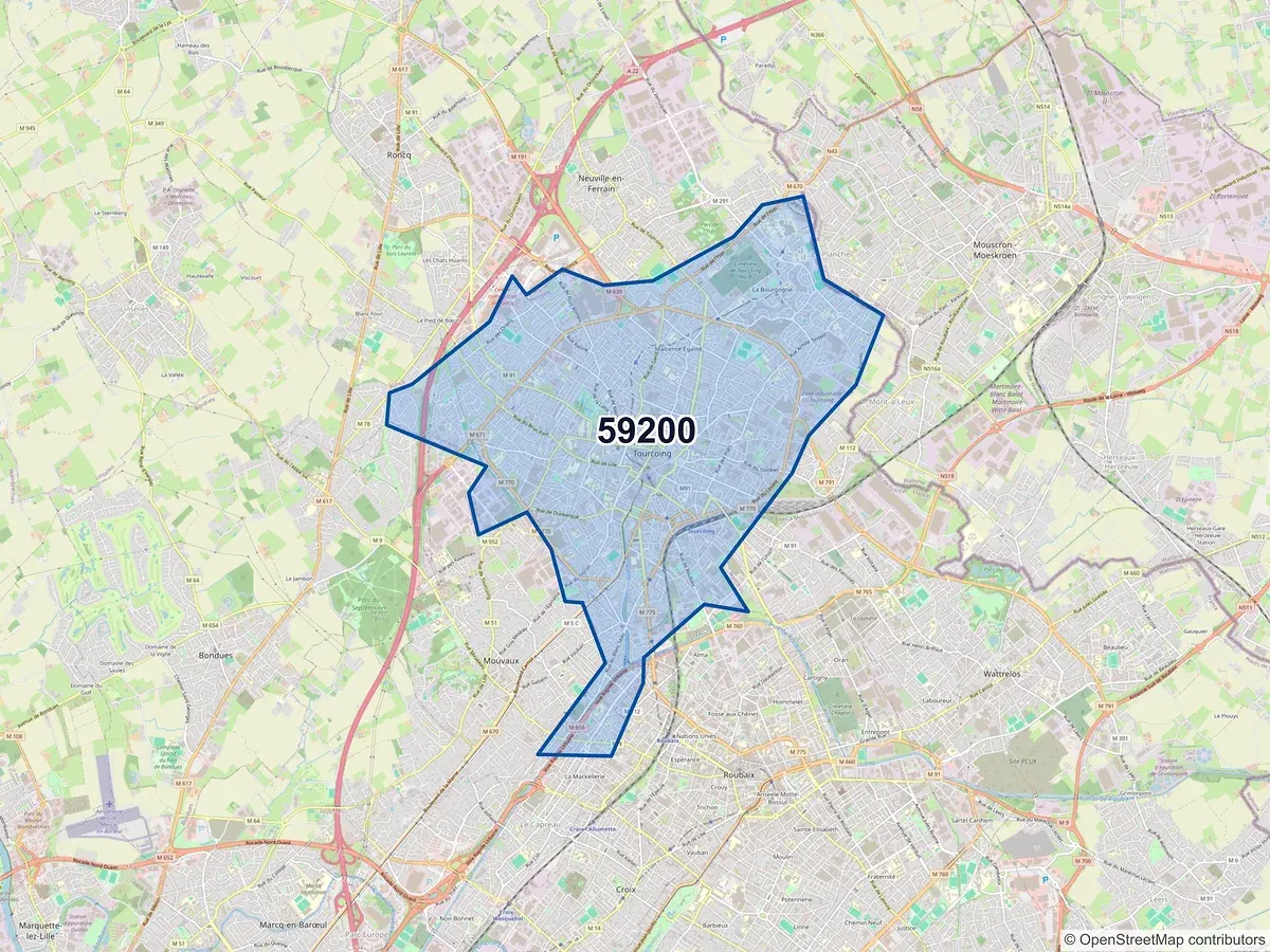 Carte du code postal 59200 (TOURCOING)
