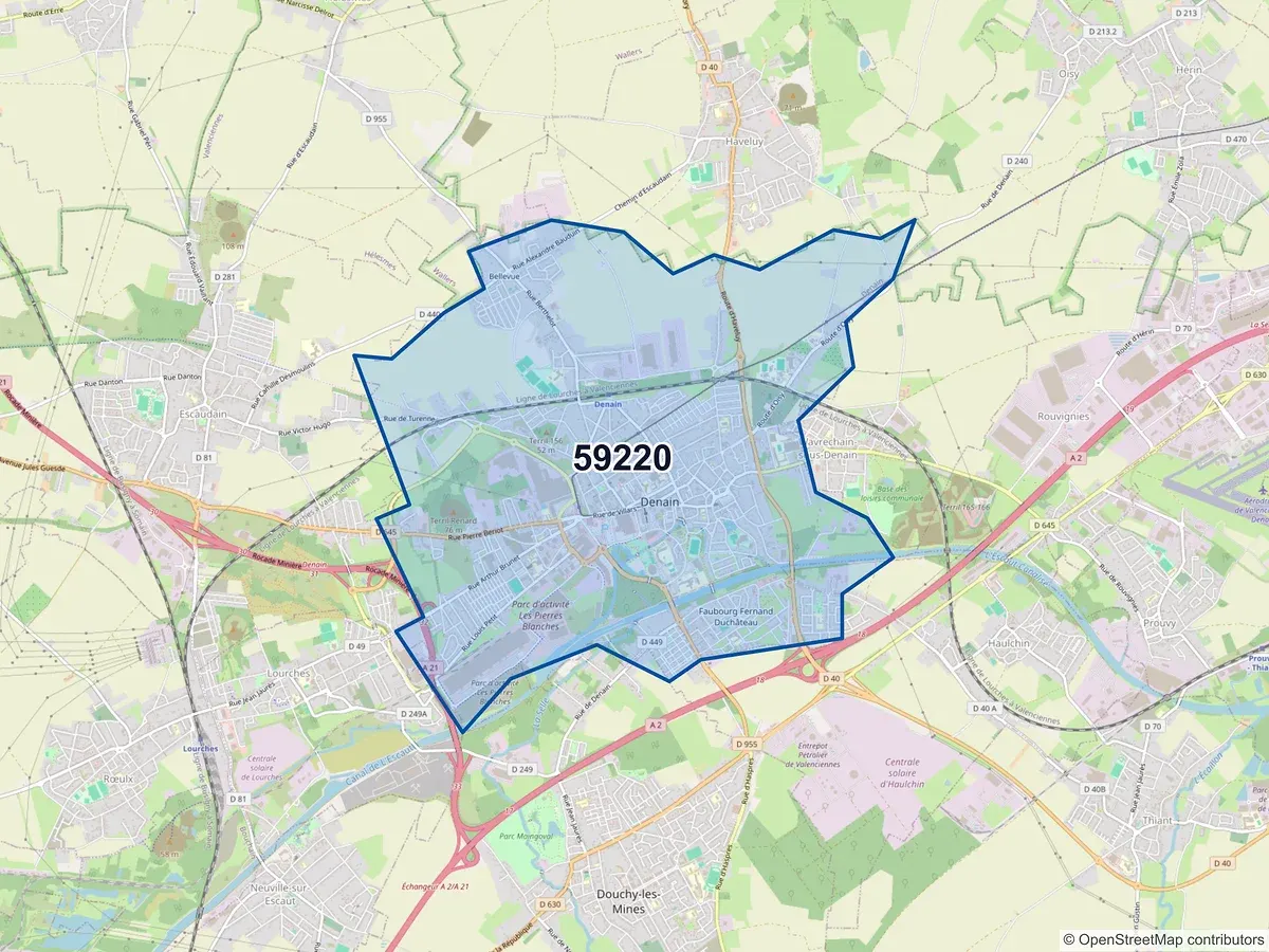 Carte du code postal 59220 (DENAIN)