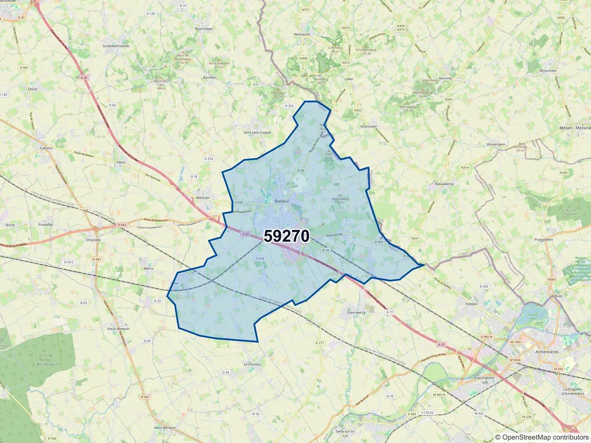 Carte du code postal 59270 (BAILLEUL)