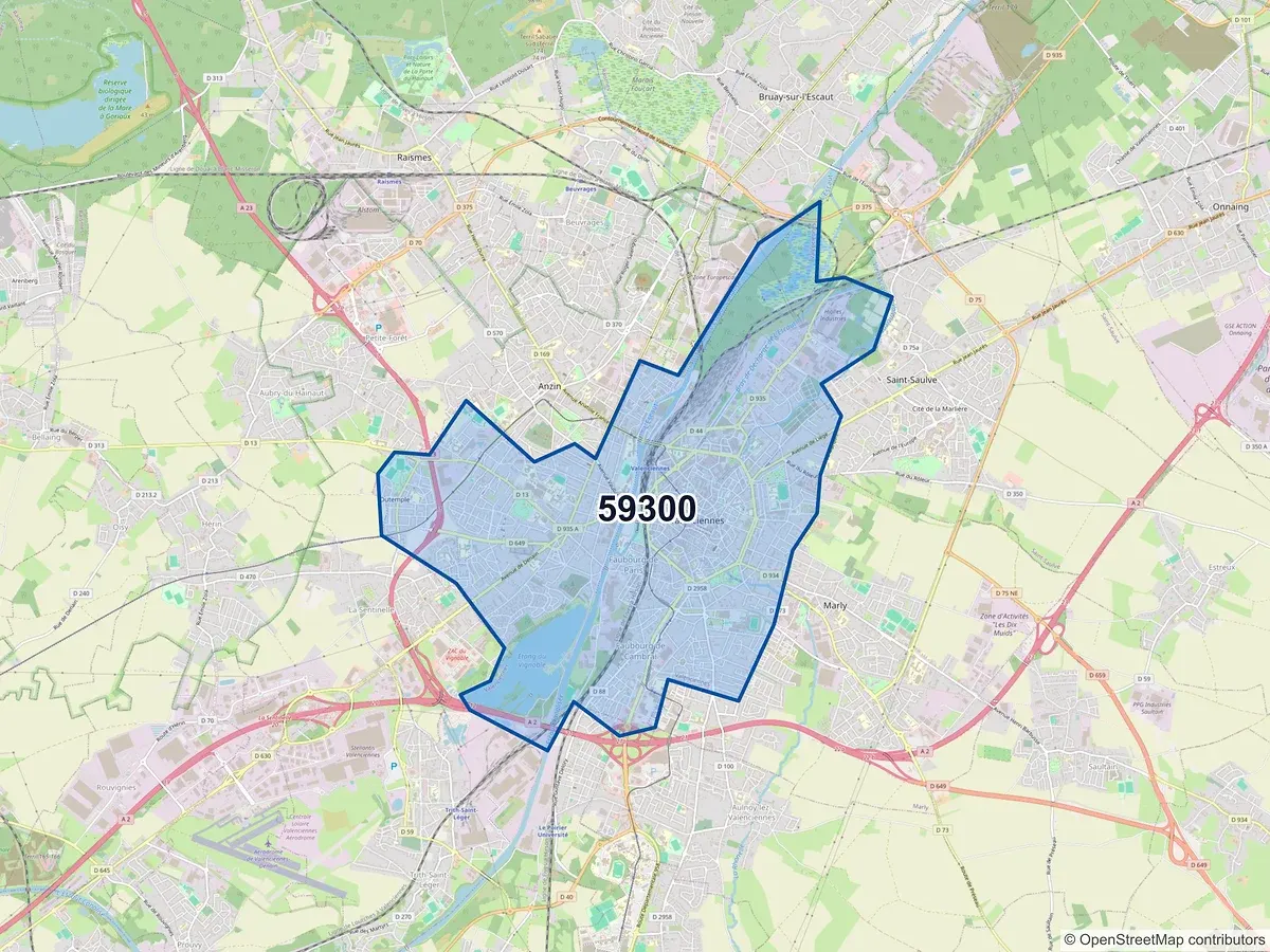 Carte du code postal 59300 (AULNOY LEZ VALENCIENNES)