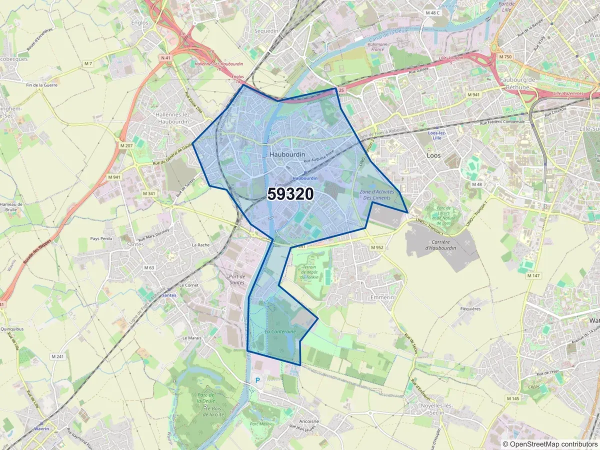 Carte du code postal 59320 (EMMERIN)