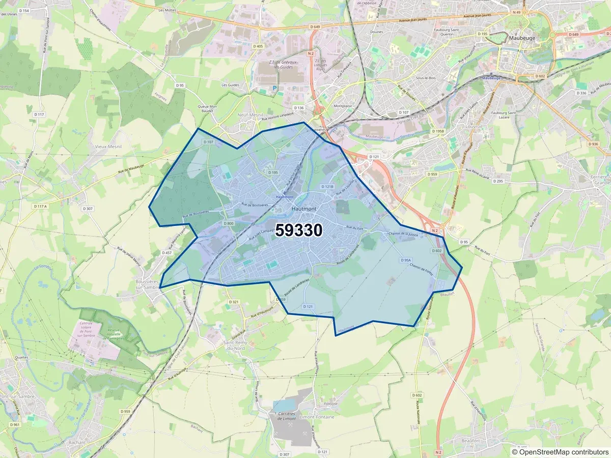 Carte du code postal 59330 (BEAUFORT)