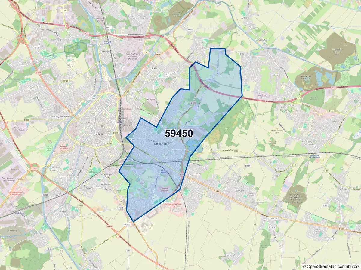 Carte du code postal 59450 (SIN LE NOBLE)