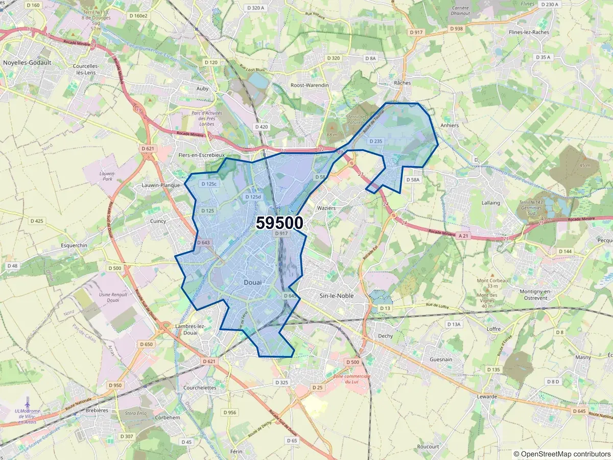 Carte du code postal 59500 (DOUAI)