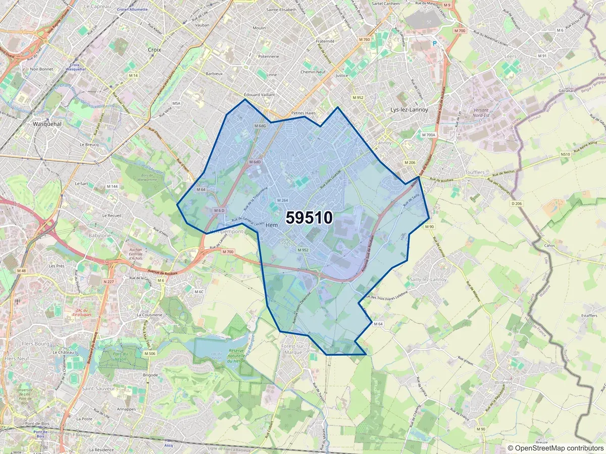 Carte du code postal 59510 (FOREST SUR MARQUE)