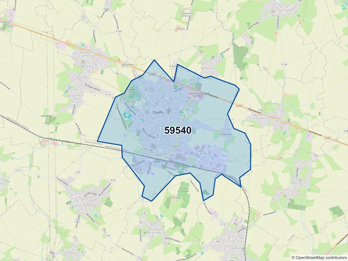 Carte du code postal 59540 (BEAUMONT EN CAMBRESIS)