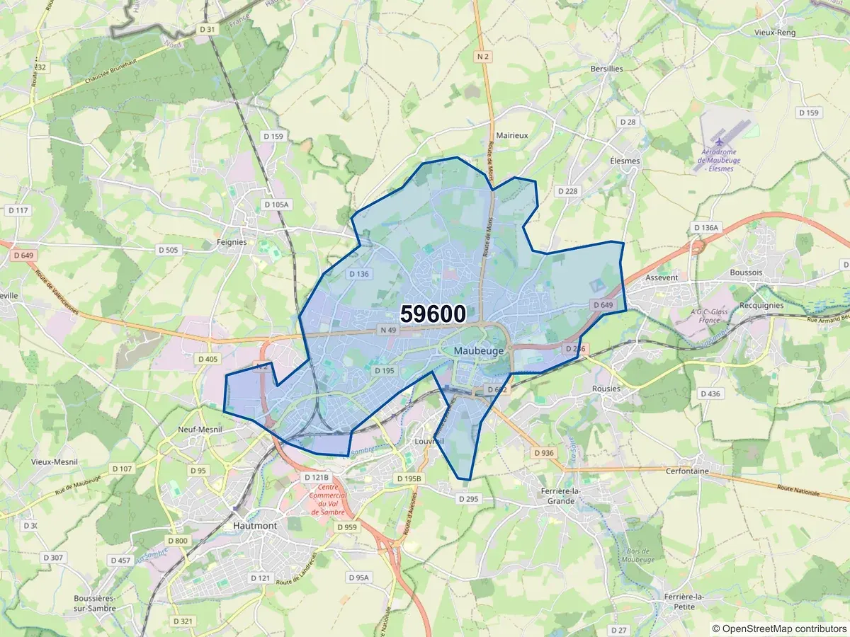 Carte du code postal 59600 (ASSEVENT)