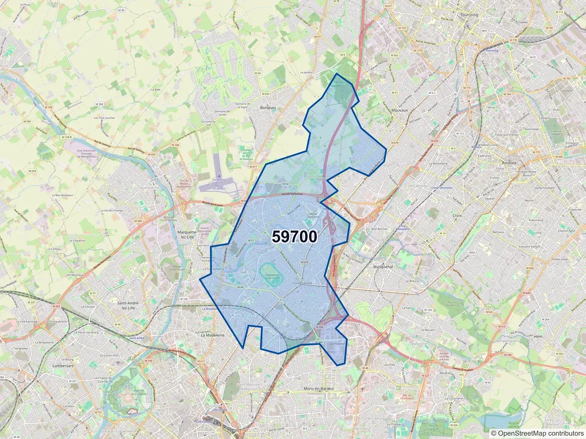 Carte du code postal 59700 (MARCQ EN BAROEUL)