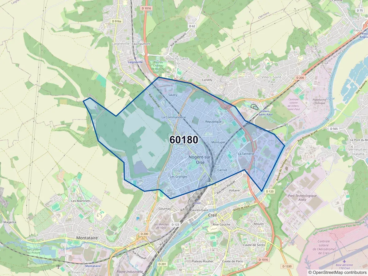 Carte du code postal 60180 (NOGENT SUR OISE)