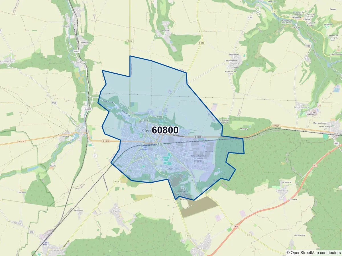 Carte du code postal 60800 (AUGER ST VINCENT)