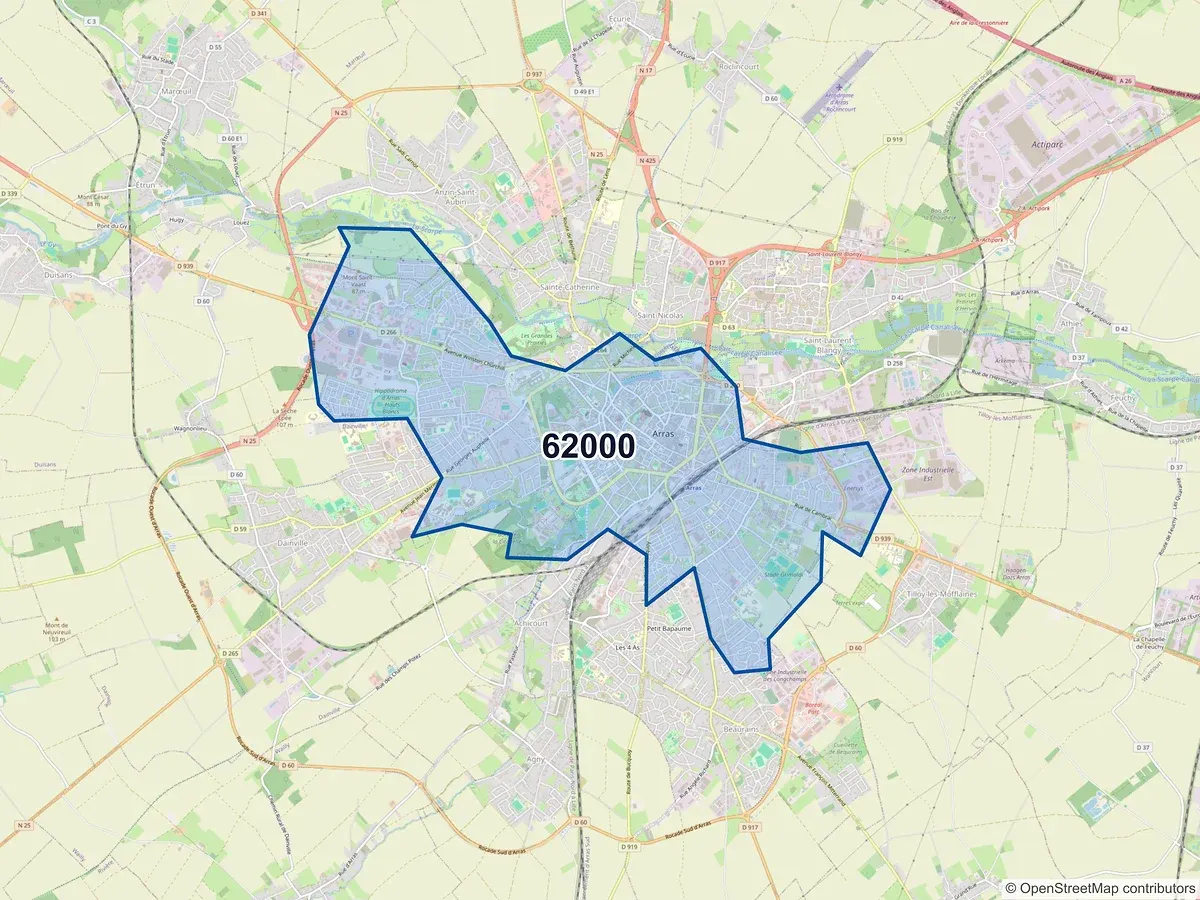 Carte du code postal 62000 (ARRAS)