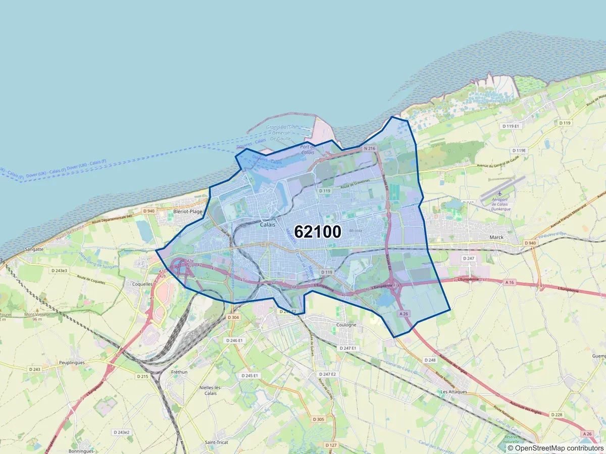 Carte du code postal 62100 (CALAIS)