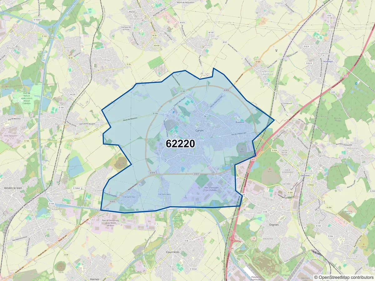 Carte du code postal 62220 (CARVIN)
