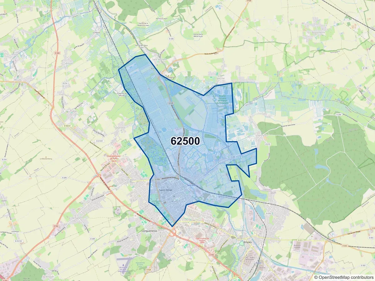 Carte du code postal 62500 (BOISDINGHEM)