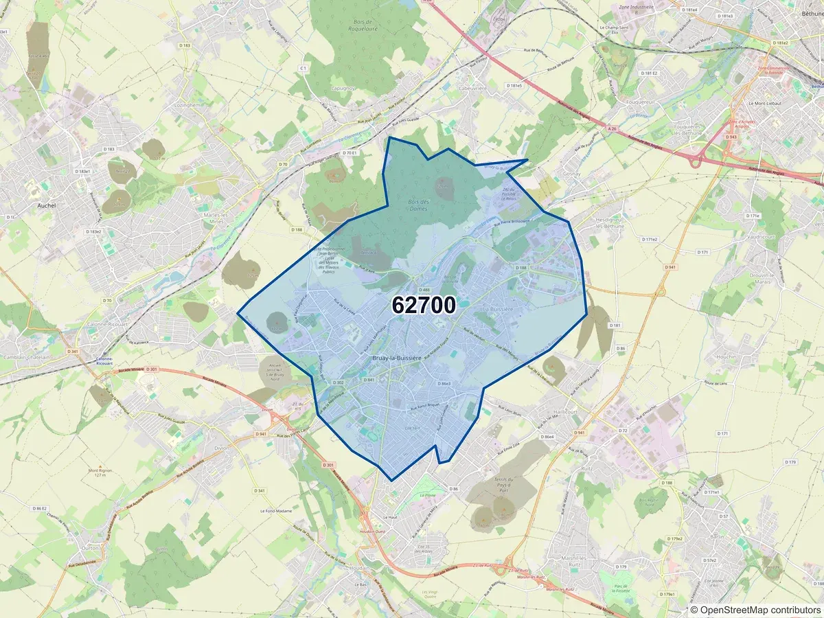 Carte du code postal 62700 (BRUAY LA BUISSIERE)